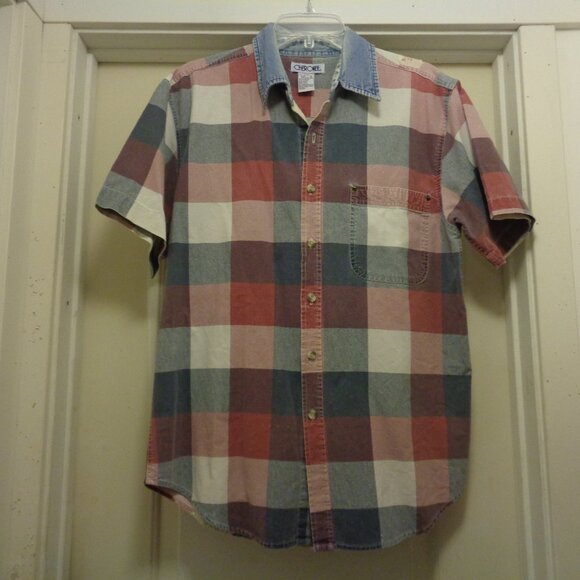RETRO CHEROKEE COTTON PLAID SHORT SLEEVE MENS SHIRT M